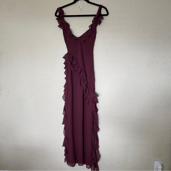 HOUSE OF CB ARIELA MULBERRY RUFFLE MAXI DRESS wine size S NWOT - Picture 6 of 13